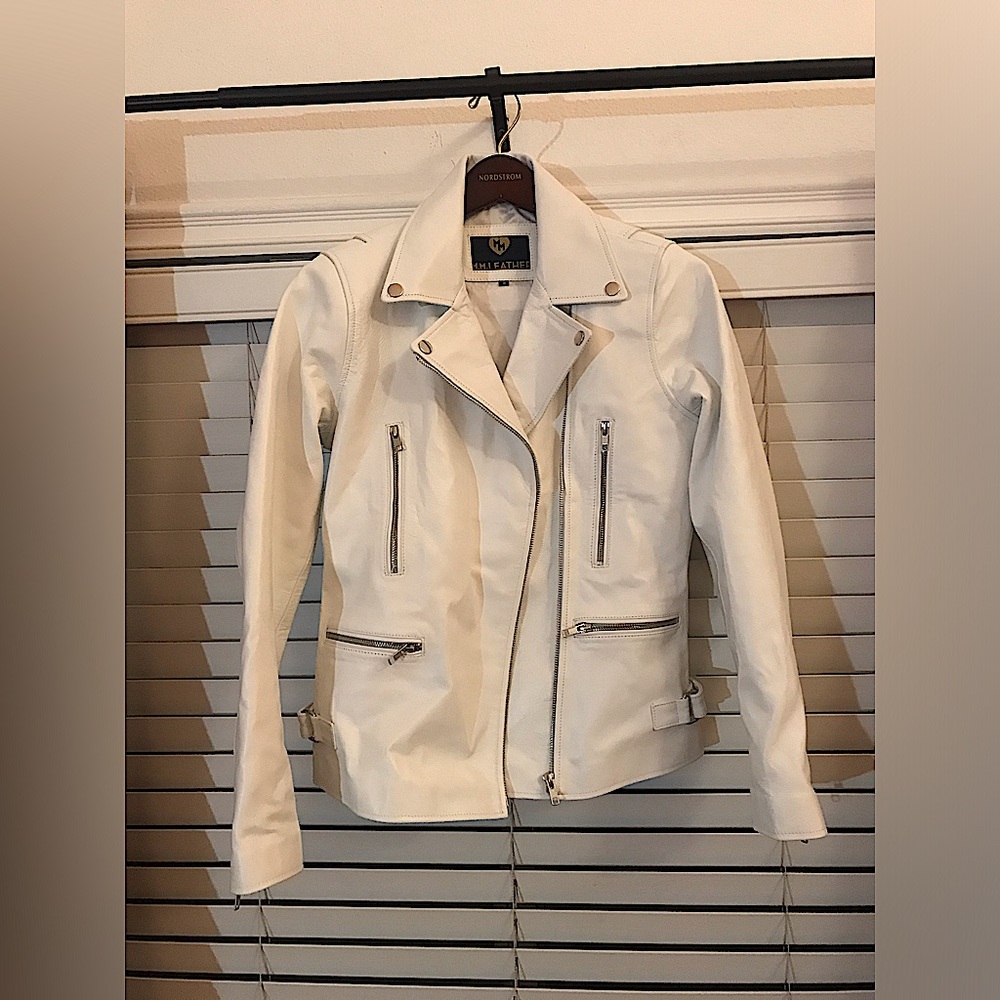 Womens White Leather Motorcycle Jacket